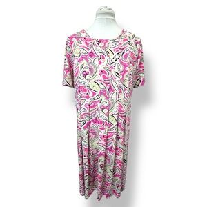 Kim Rogers Women's Short Sleeve Paisley Floral A-Line Midi Dress Pink Stretch XL